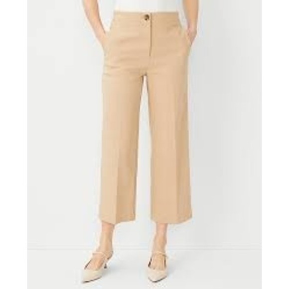 Ann Taylor Pants - Ann Taylor Women Tan Cropped Wide Leg Pants Size 14 Cotton Blend
